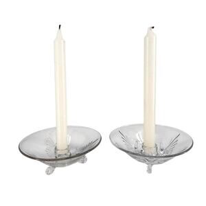 Pair of Clear Glass Triple Taper Candle Holders – 8.5" Deco Fan Design